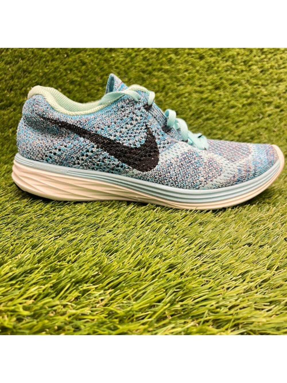 Nike Flyknit Lunar 3 Womens Size 8 Blue Black Athletic Running Shoes Sneakers